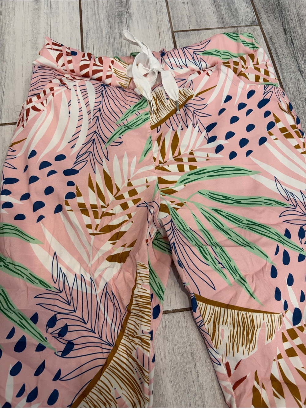 Pink Tropical-Print Joggers with Drawstring Waist - Picture 2 of 2